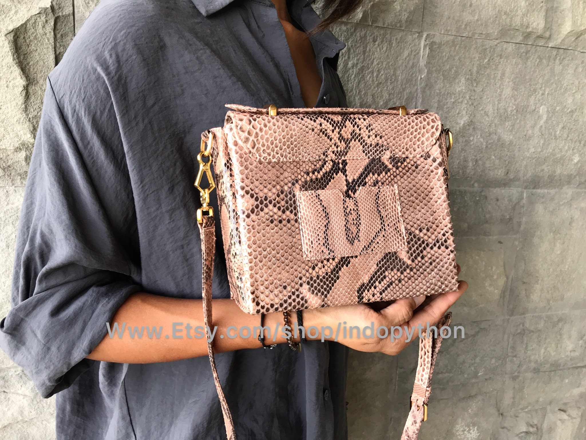 Handmade Pale Pink Python Leather Bag: Detachable Strap - Etsy