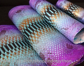 Genuine Python Snakeskin Hide: Purple Multicolor Leather
