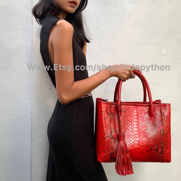 Red python bag #red snakeskin bag #python tote bag #red handbag #red python bag #Lady’s bag #red snakeskin purse #exotic skin bag