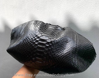 Handmade Black Python Leather Handbag: Snakeskin Cloud Bag