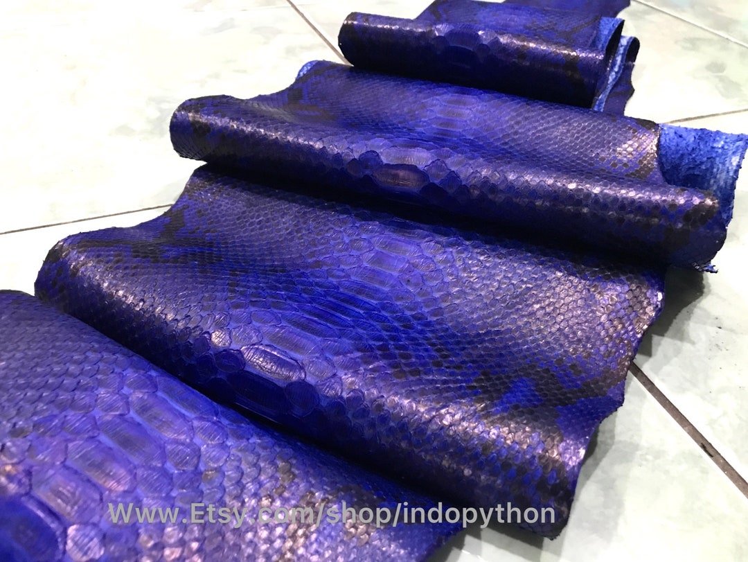 Genuine Python Leather, Natural Python Leather, Hide Snake Skin, Blue