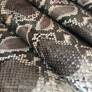 Cuir de python véritable, Cuir de python naturel, Peau de serpent, Peau de serpent marron, Cuir de python marron, Peau de serpent exotique, Cuir marron