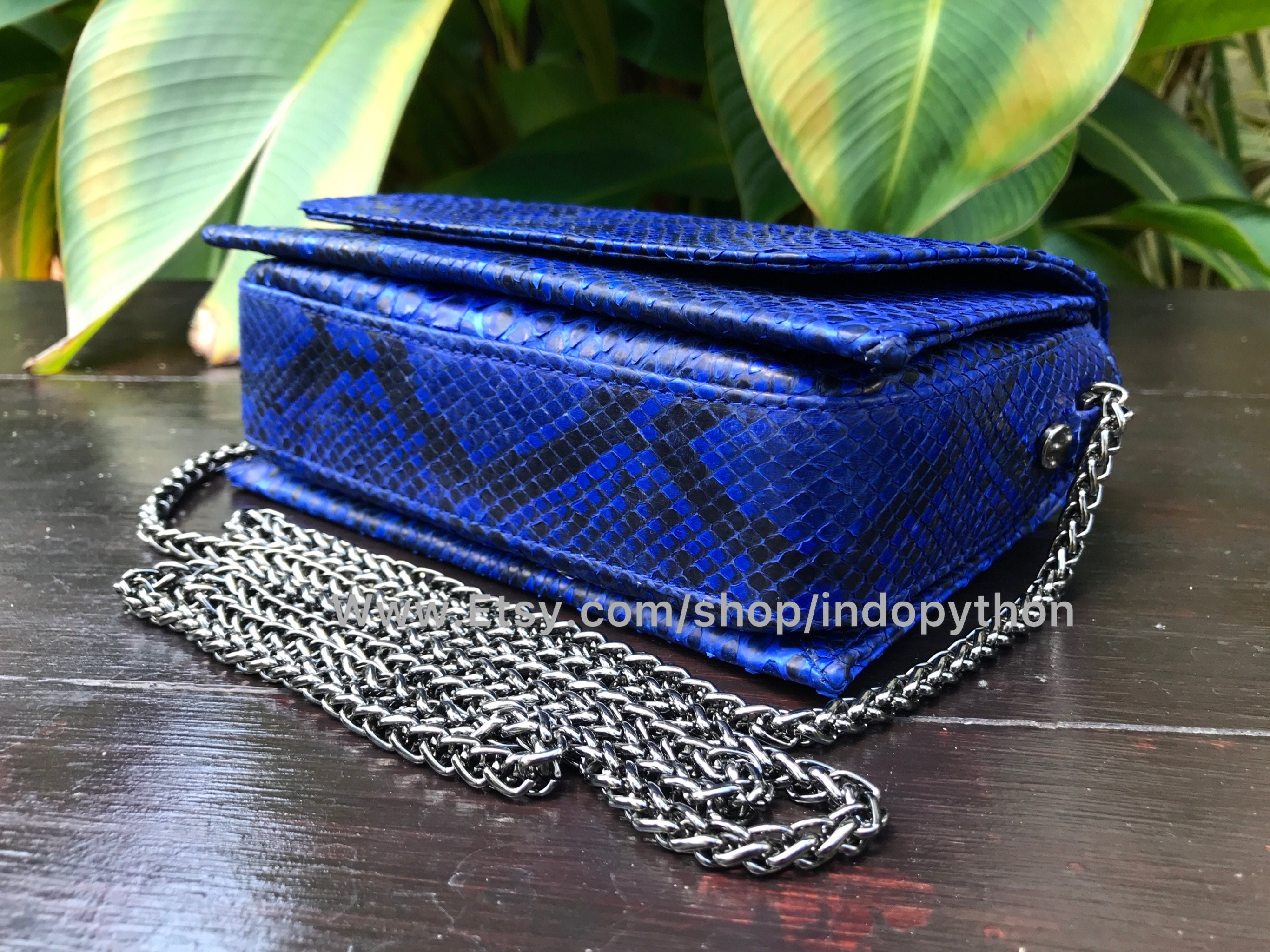 Blue Python Bag Python Bag Blue Leather Bag Snakeskin Bag 