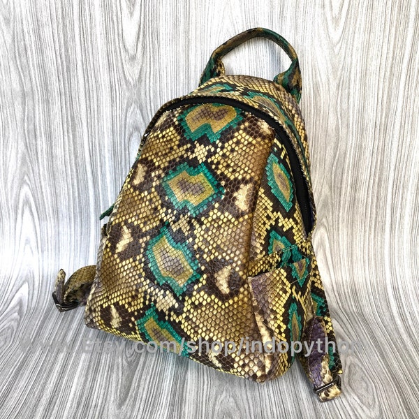 Handmade Rainbow Python Leather Backpack: Fashion Rucksack