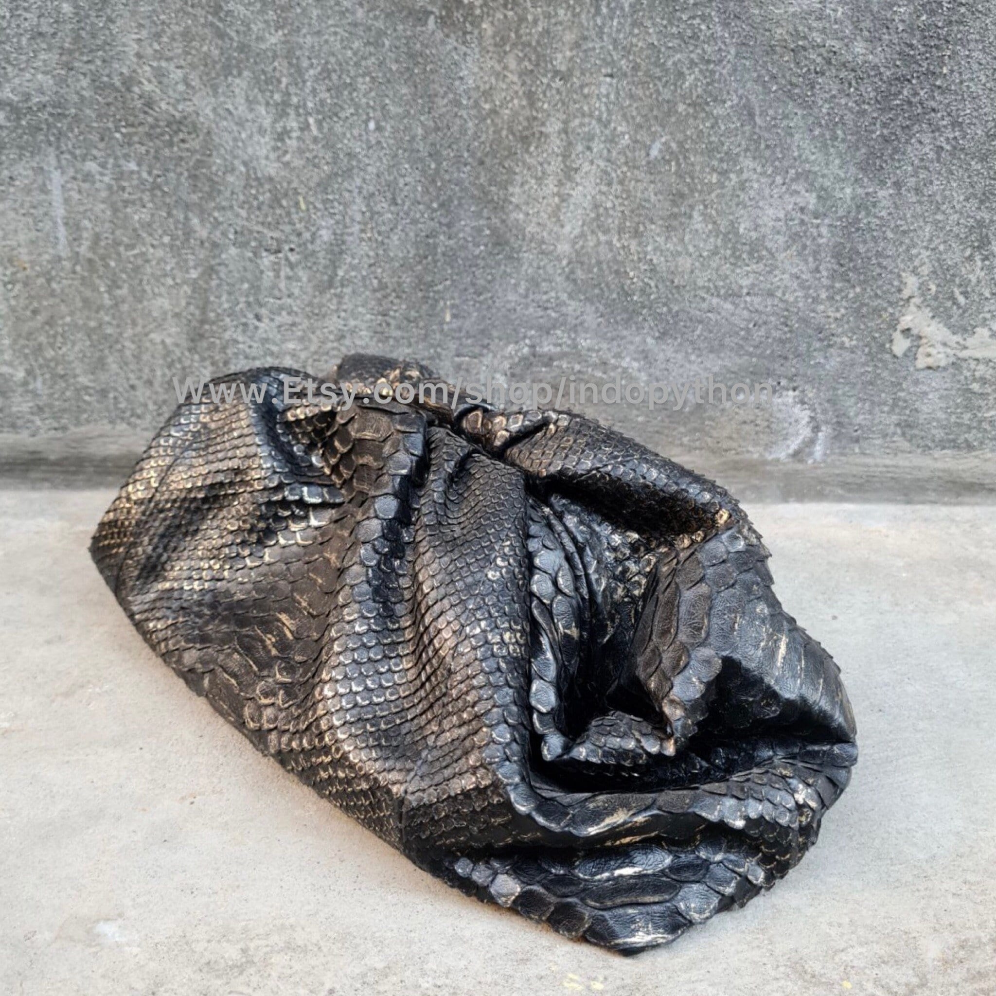 Handmade Black Python Leather Clutch: Snakeskin Cloud Bag - Etsy