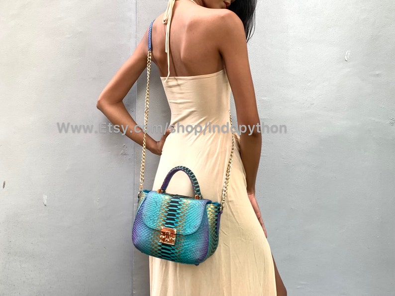 Handmade Multicolor Python Leather Bag: Detachable Strap image 2