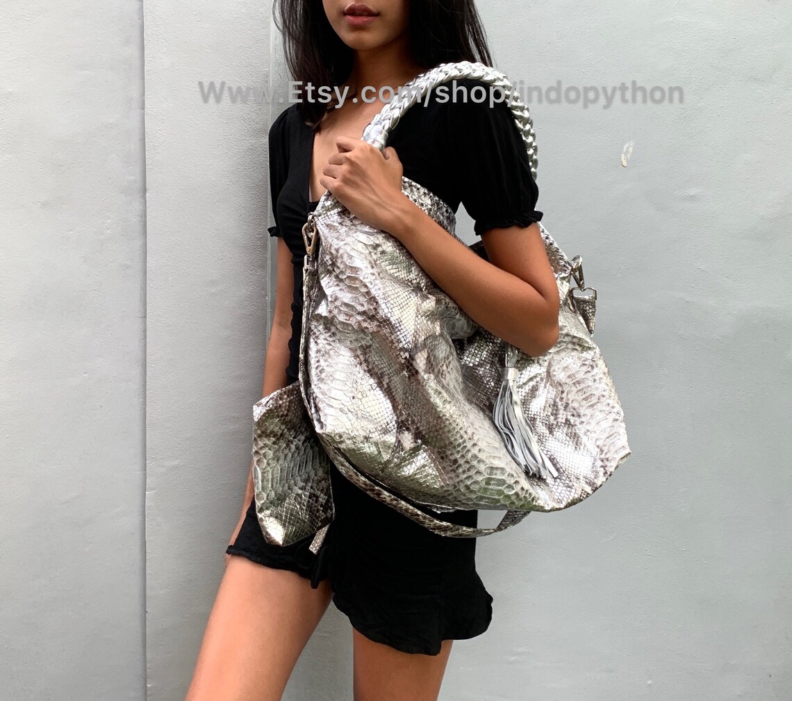 Silver Python Bag Snakeskin Purse Gift for Her Python Hobo - Etsy