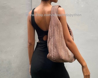 Handmade Python Leather Hobo Bag - Brown Snakeskin Purse