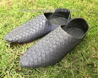 Handmade Gray Python Leather Slip On Shoes: Unisex Snakeskin Sneakers