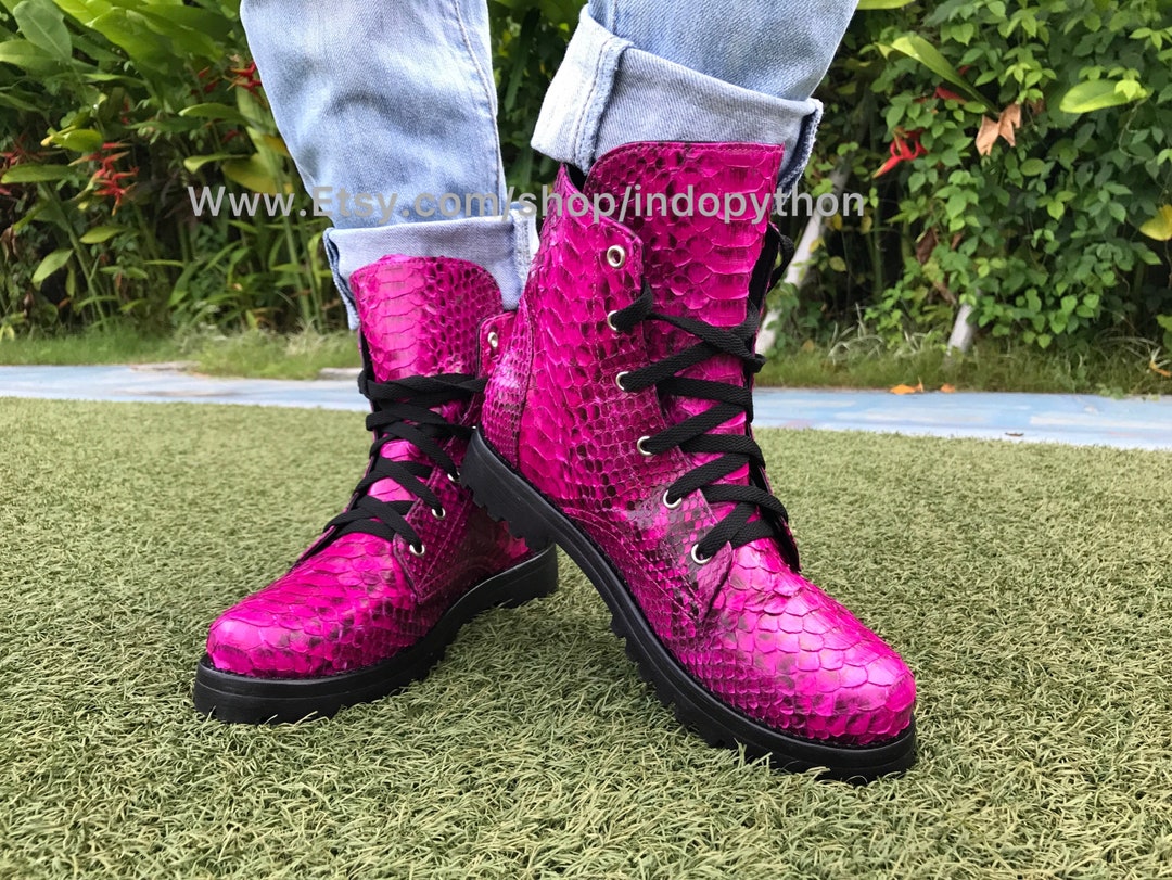 Multi Colored Python Boots Handmade Fuchsia Python Boots: Unisex Snakeskin Leather Shoes - Etsy