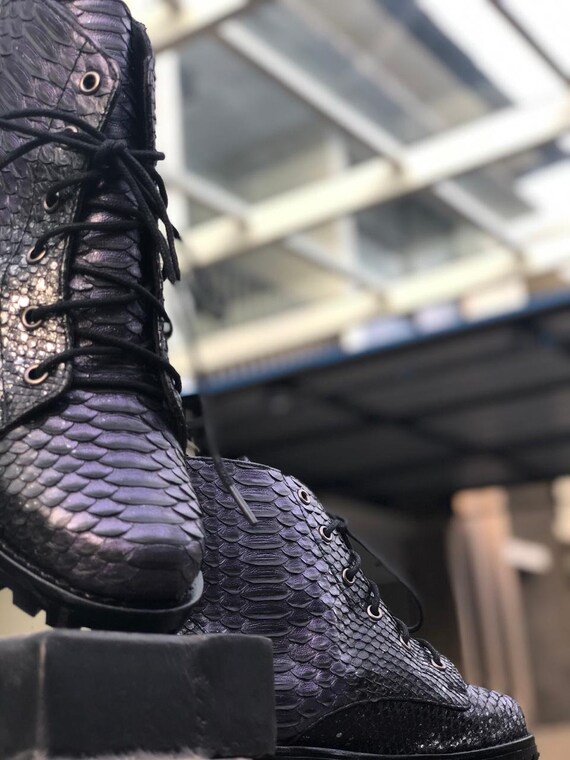 Mens black snakeskin boots sales
