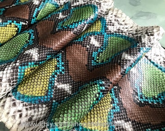 Genuine Python Leather Hide: Multicolor Snakeskin, Front Cut (3-3.5m)