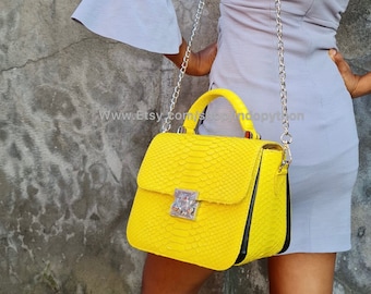 Gelbe Python Leder Handtasche: Handgemachte Schlangenleder Geldbörse