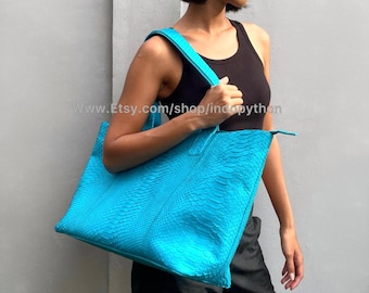 Baby Blue Python Leather Tote Bag: Luxury Everyday Handbag
