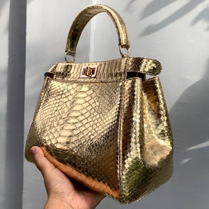 Handmade Gold Python Leather Bag: Detachable Strap image 9