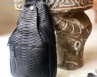Bolso de hombre Bolso de pitón negro Bolso de mujer de piel de serpiente exótica Bolso de mochila Monedero