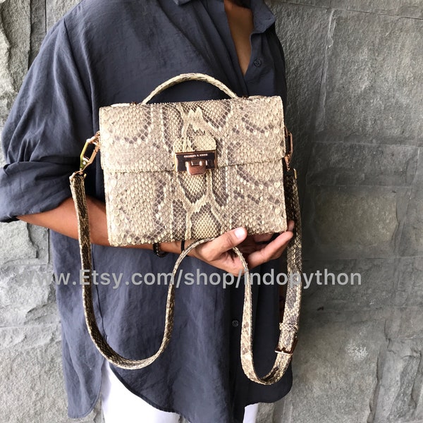 Python bag #beige bag #snakeskin purse #beige purse #snakeskin bag #snakeskin handbag #python briefcase #gift fir her #luxary bag