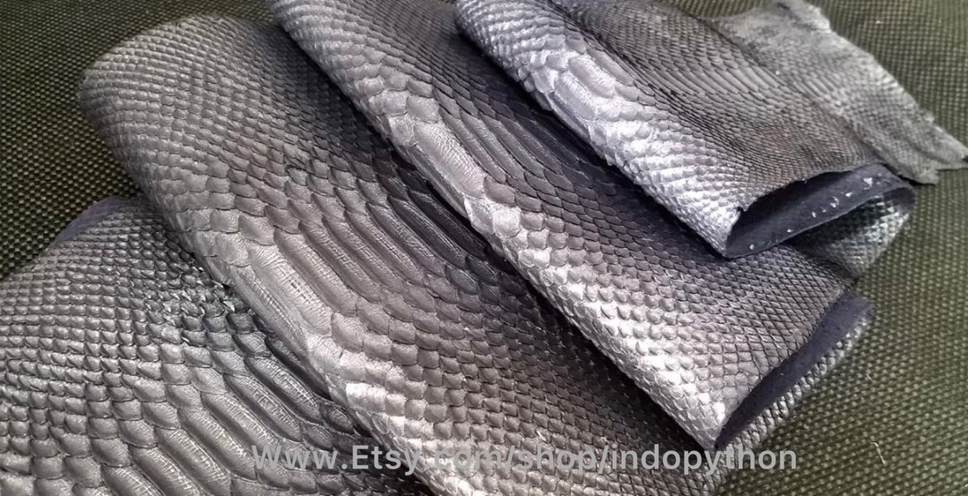 Genuine Python Leather, Natural Python Leather, Hide Snake Skin, Black