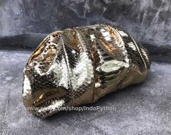Gold python bag #cloud bag #snakeskin bag #gold bag #gift for her #gold leather bag #python handbag #gold clutch #fashion bag #python purse