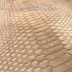 Puede incluir: Primer plano de una piel de serpiente marrón claro con un patrón texturizado. Las escamas están dispuestas en un patrón diagonal.