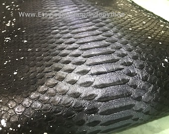 Piel auténtica de pitón: cuero negro y azul (150-200 cm de largo)