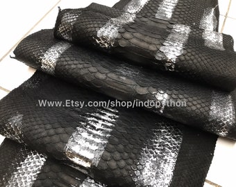 Véritable peau de python : peau de serpent noire et argentée