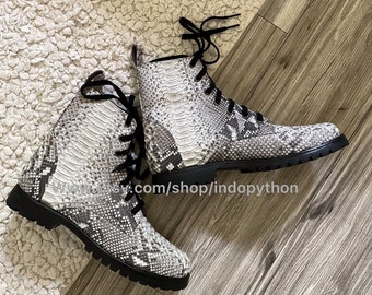 Handmade Python Leather Boots: Unisex Snakeskin Ankle Boots