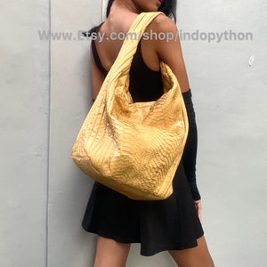 Gold Python Hobo Bag: Handmade Snakeskin Oversized Purse