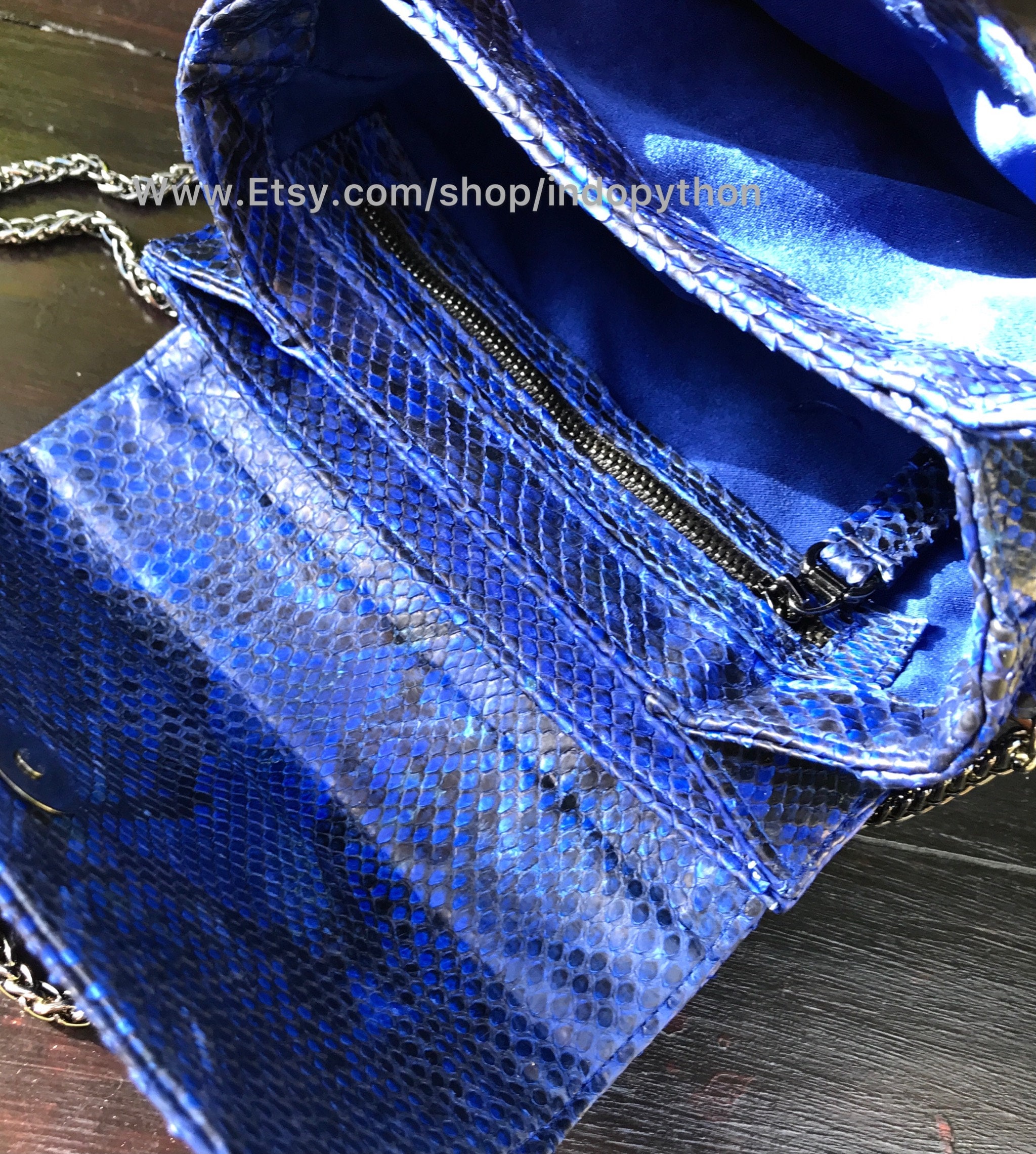 Blue Python Leather Shoulder Bag: Handmade Chain Handbag - Etsy