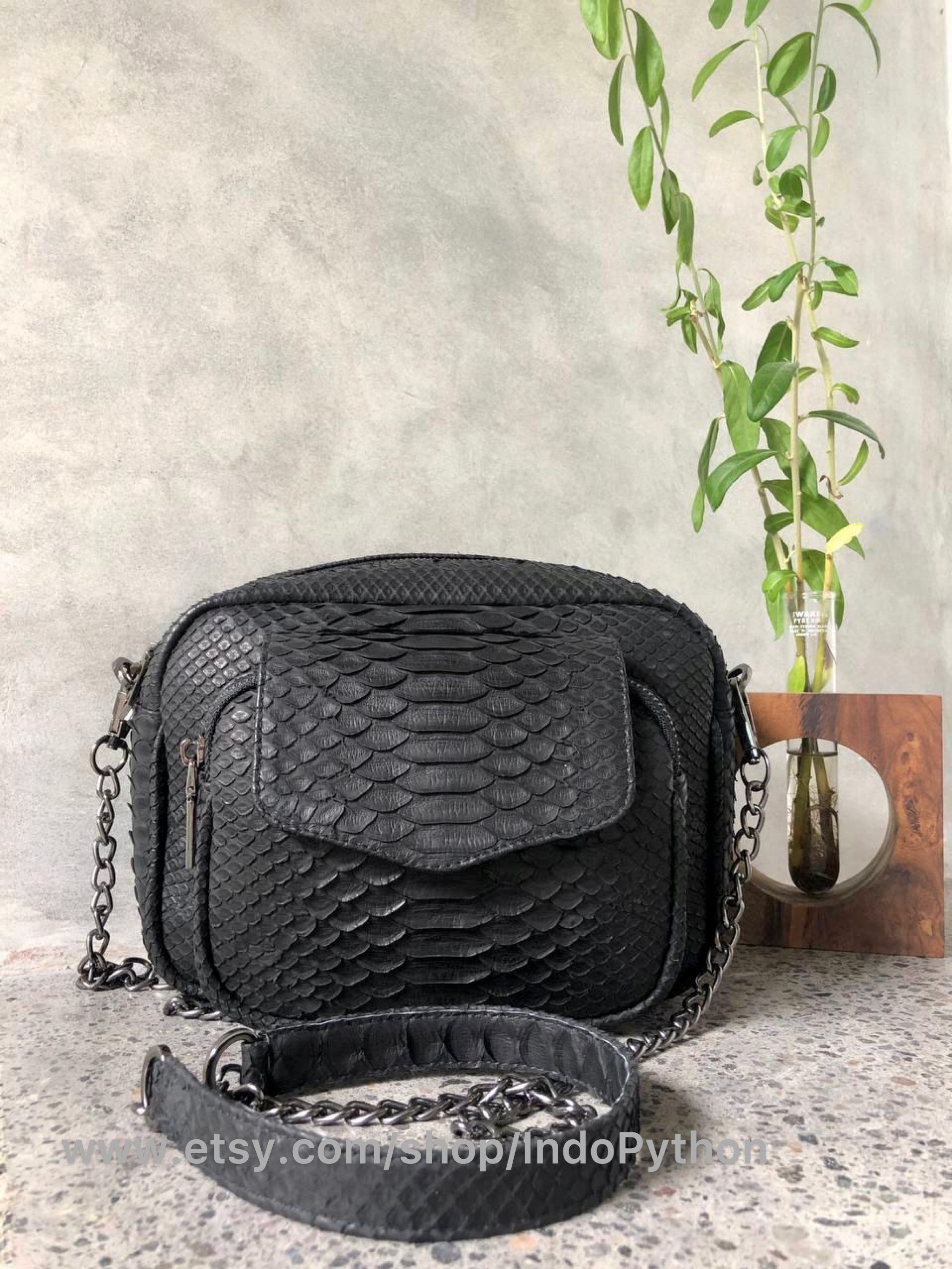 バッグ y2k Japan python leather shoulder bag Handmade Black Python Shoulder Bag: Genuine Snakeskin Leather - Etsy
