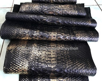 Véritable cuir de python et peau de serpent : peau noire et dorée