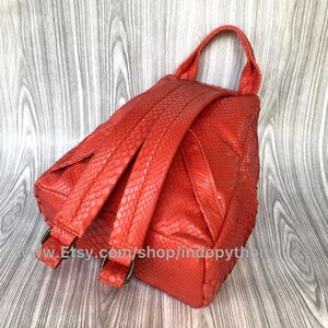 Pu&ograve; includere: Uno zaino rosso in pelle di serpente con spallacci regolabili e un manico superiore. Lo zaino &egrave; realizzato in vera pelle di pitone.