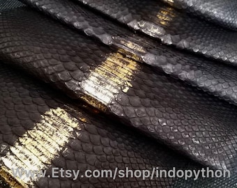 Genuine Python Leather Hide: Black & Gold Snakeskin