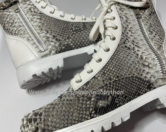 Handmade Python Leather Boots: Unisex Snakeskin Ankle Boots