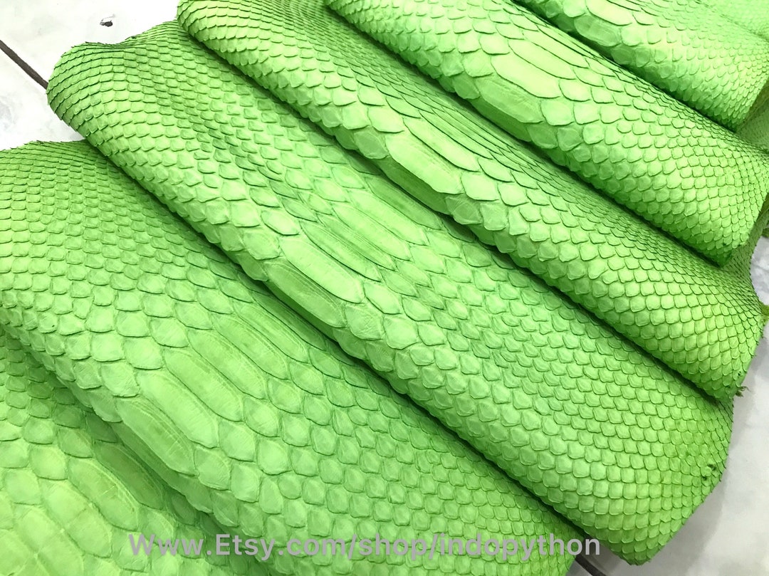 Genuine Python Leather, Natural Python Leather, Hide Snake Skin, Green