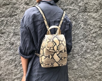 Handmade Python Leather Backpack: Beige Snakeskin Rucksack
