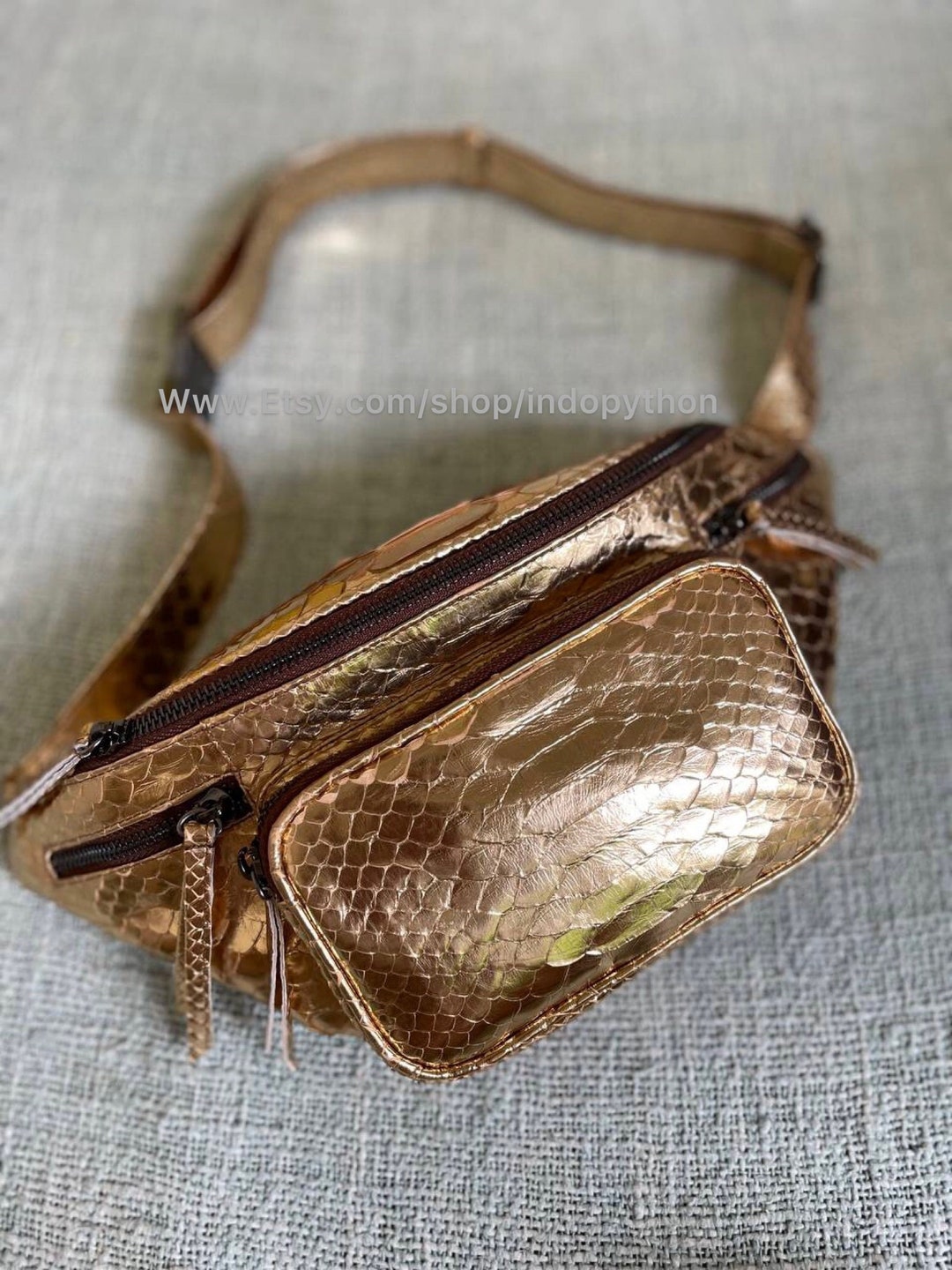 Gold Belt Bag Gold Waist Bag Gold Belly Bag Gold Python Etsy