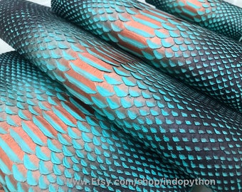 Genuine Python Snakeskin Hide: Blue Multicolor Leather