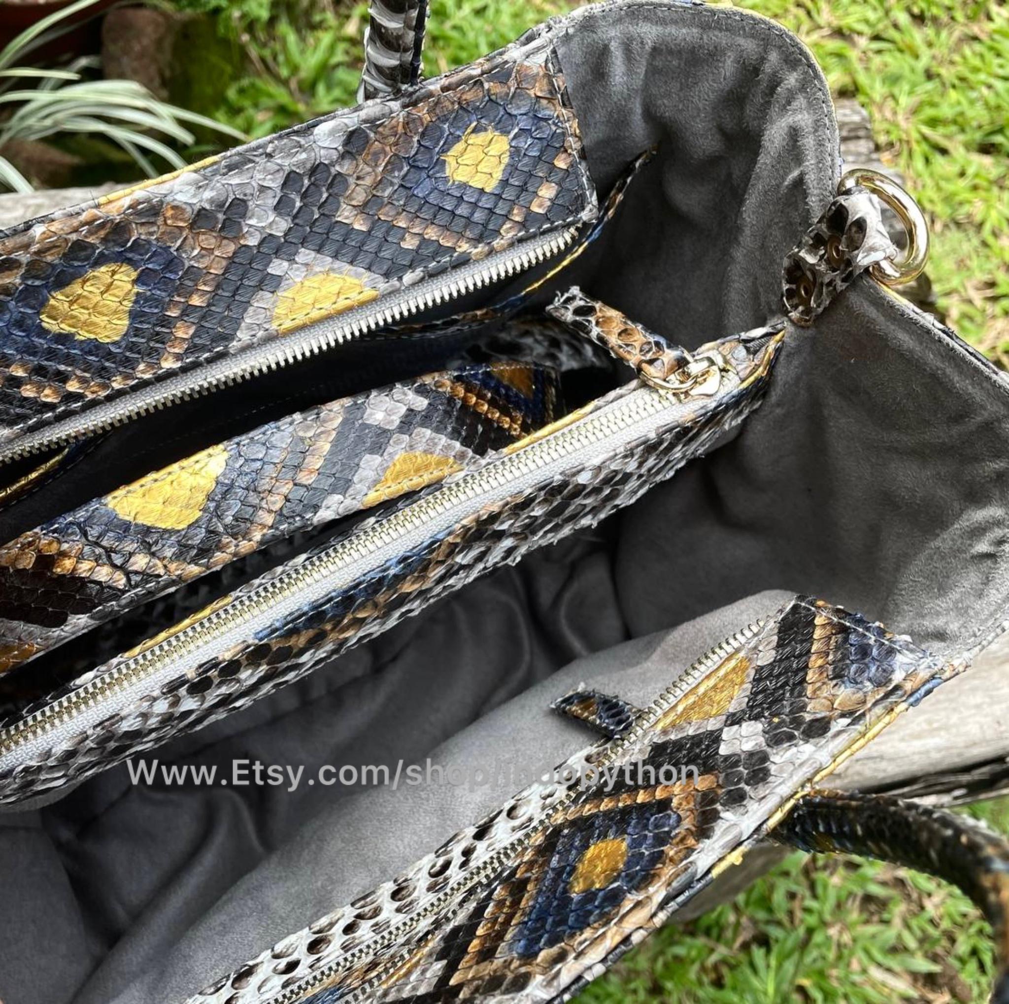 Handmade Python Leather Tote Bag: Multicolor Snakeskin Design