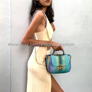 Handmade Multicolor Python Leather Bag: Detachable Strap image 4