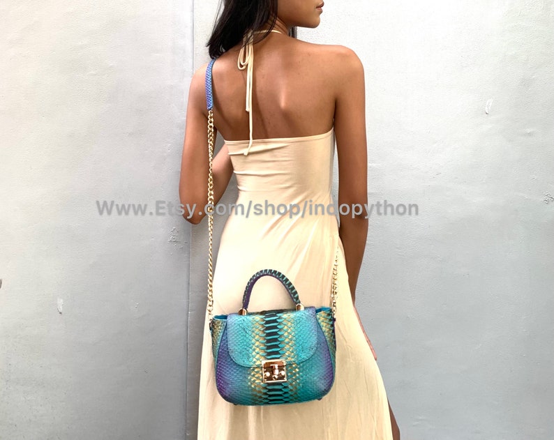 Handmade Multicolor Python Leather Bag: Detachable Strap image 5