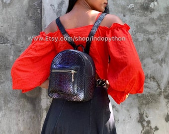 Handmade Python Leather Backpack: Small Snakeskin Rucksack