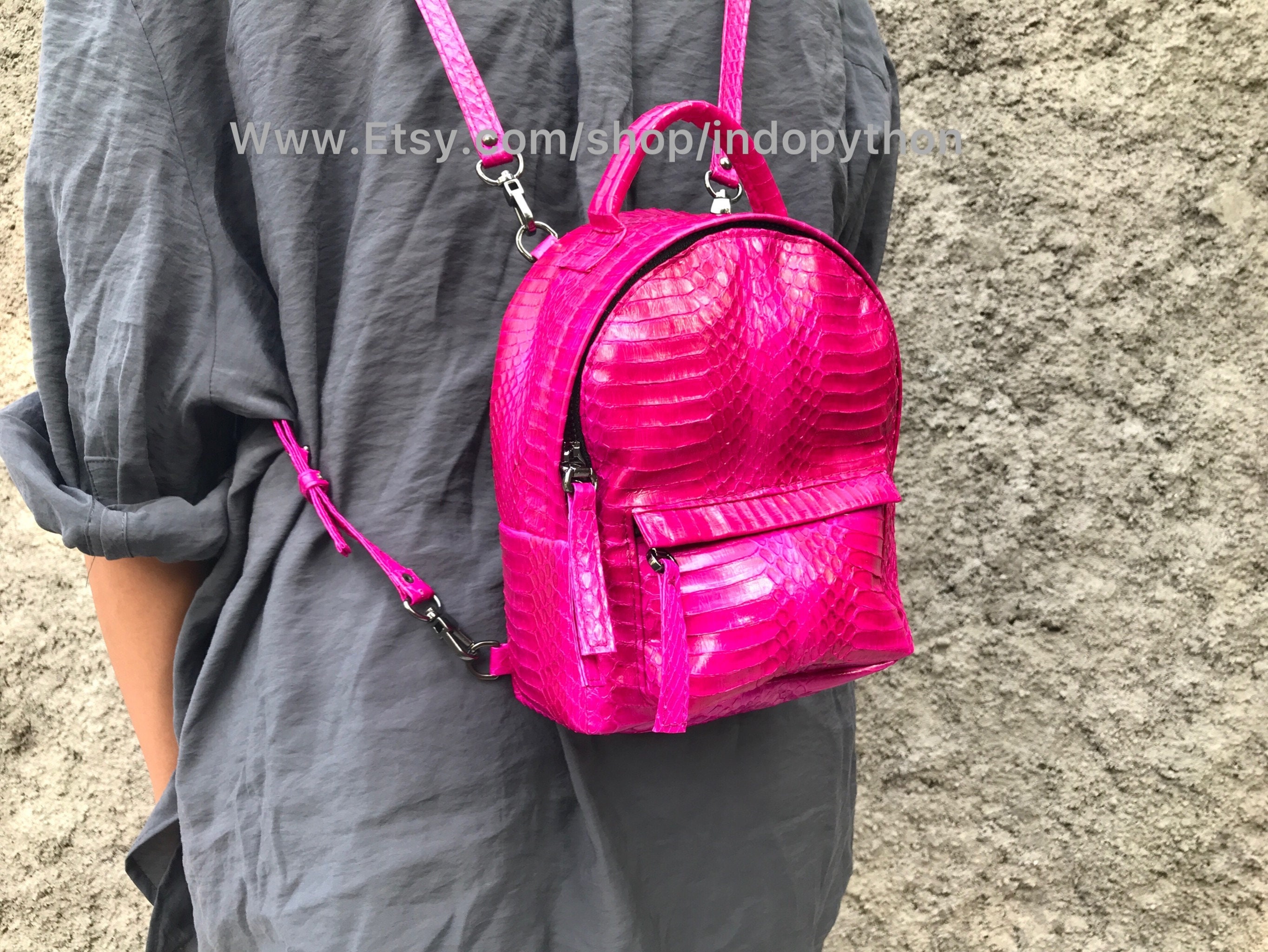 Boho Vegan Leather Straw Mini Backpack Pink The Marie Backpack Soft Vegan Leather Medium Size main image 2