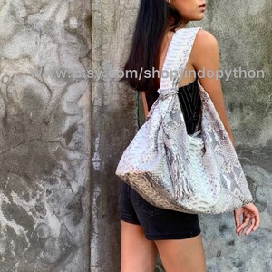 Python bag black and white bag snakeskin purse python handbag gift for her hobo bag #leather bag #python purse #snakeskin bag #bag