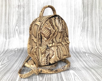 Genuine Python Leather Backpack: Beige Snakeskin Rucksack