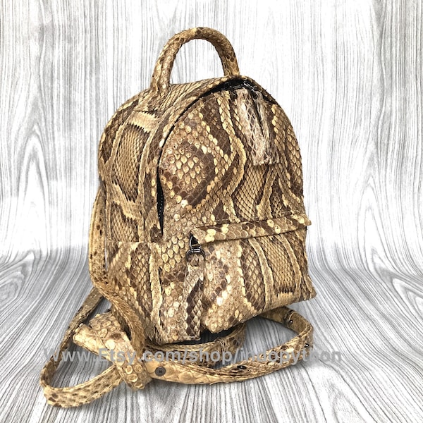 Genuine Python Leather Backpack: Beige Snakeskin Rucksack