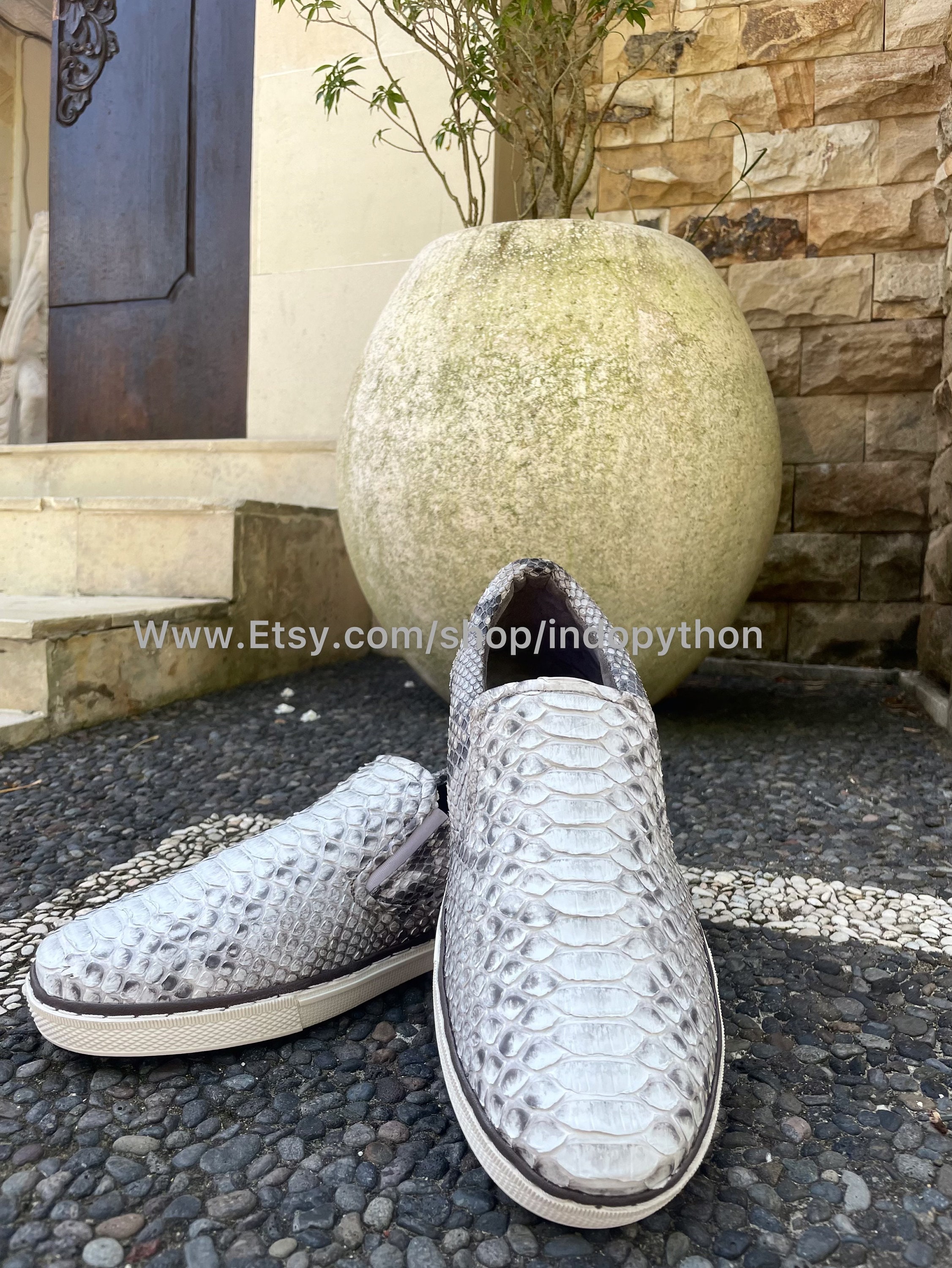 Genuine Python Leather Sneakers - Handmade Snakeskin Slip on Shoes