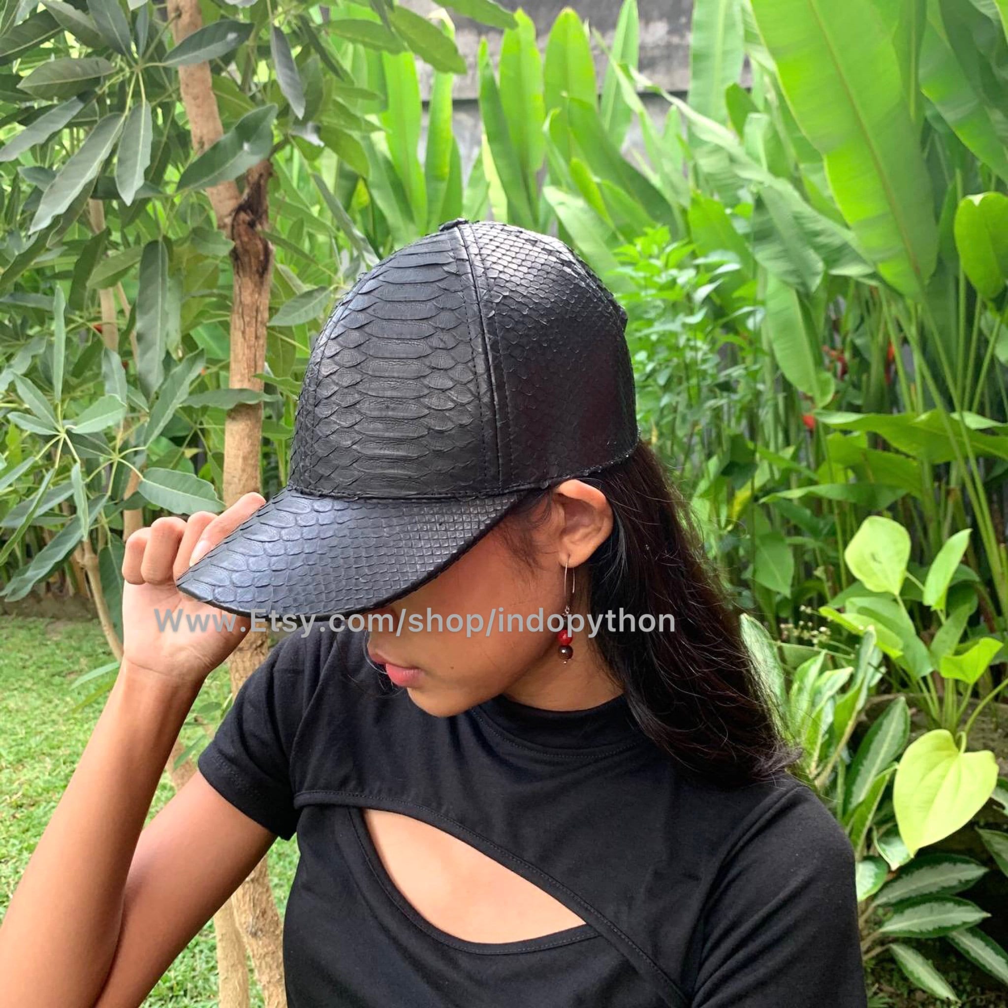 Black Python Leather Baseball Cap - Unisex Snakeskin Hat - Etsy display picture 1