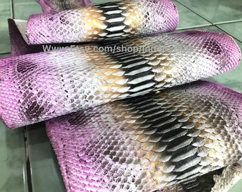 Genuine Python Snakeskin Hide: Black, Pink & Gold Multicolor Leather
