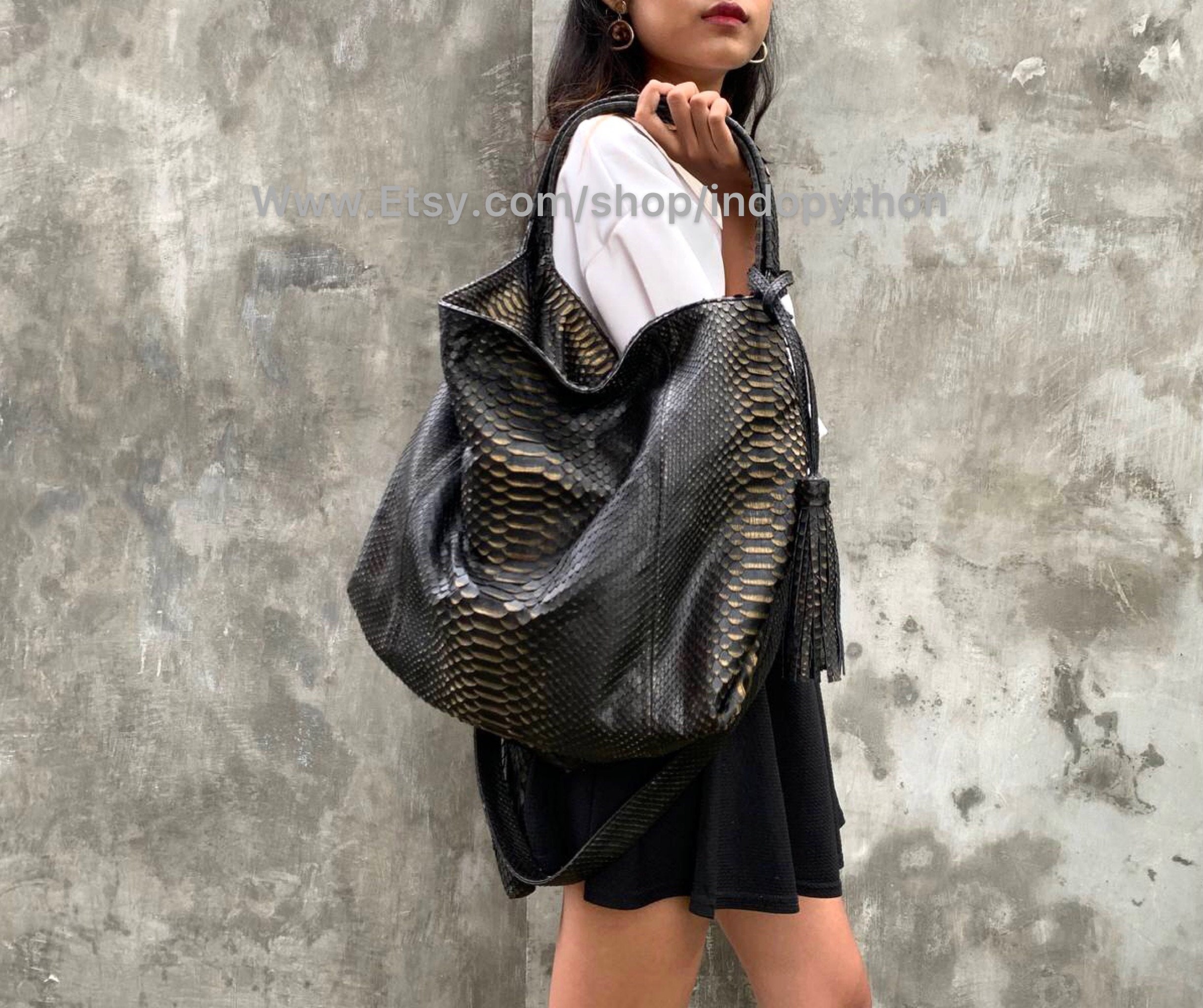 Handmade Black Python Hobo Bag: Snakeskin Leather Purse - Etsy